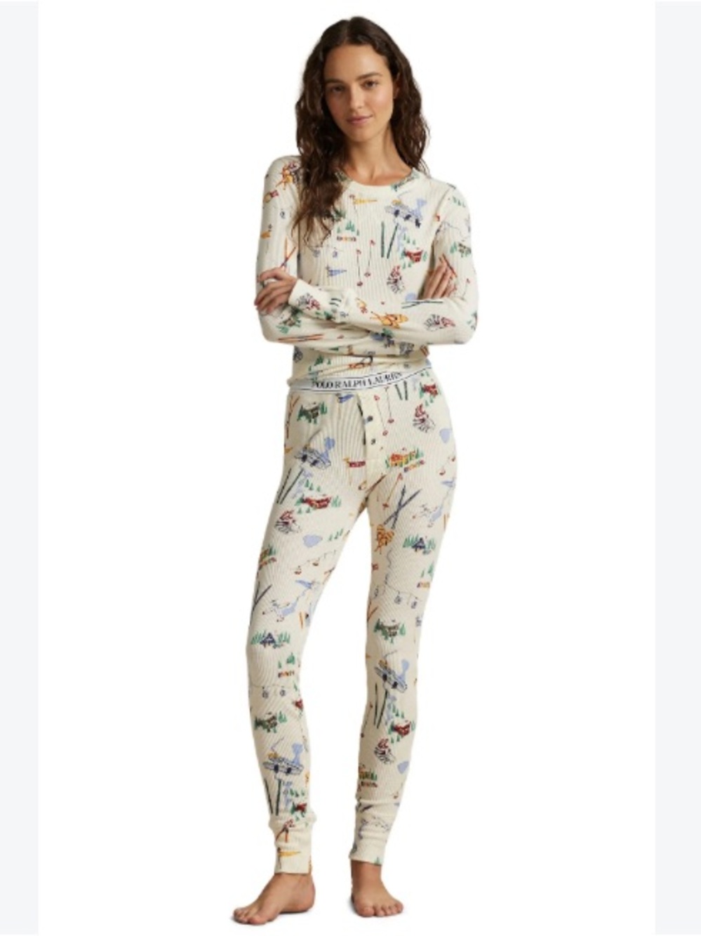 Polo Ralph Lauren Ski Print Thermal Pajama Set Long Sleeve NWT Henley PJ Set